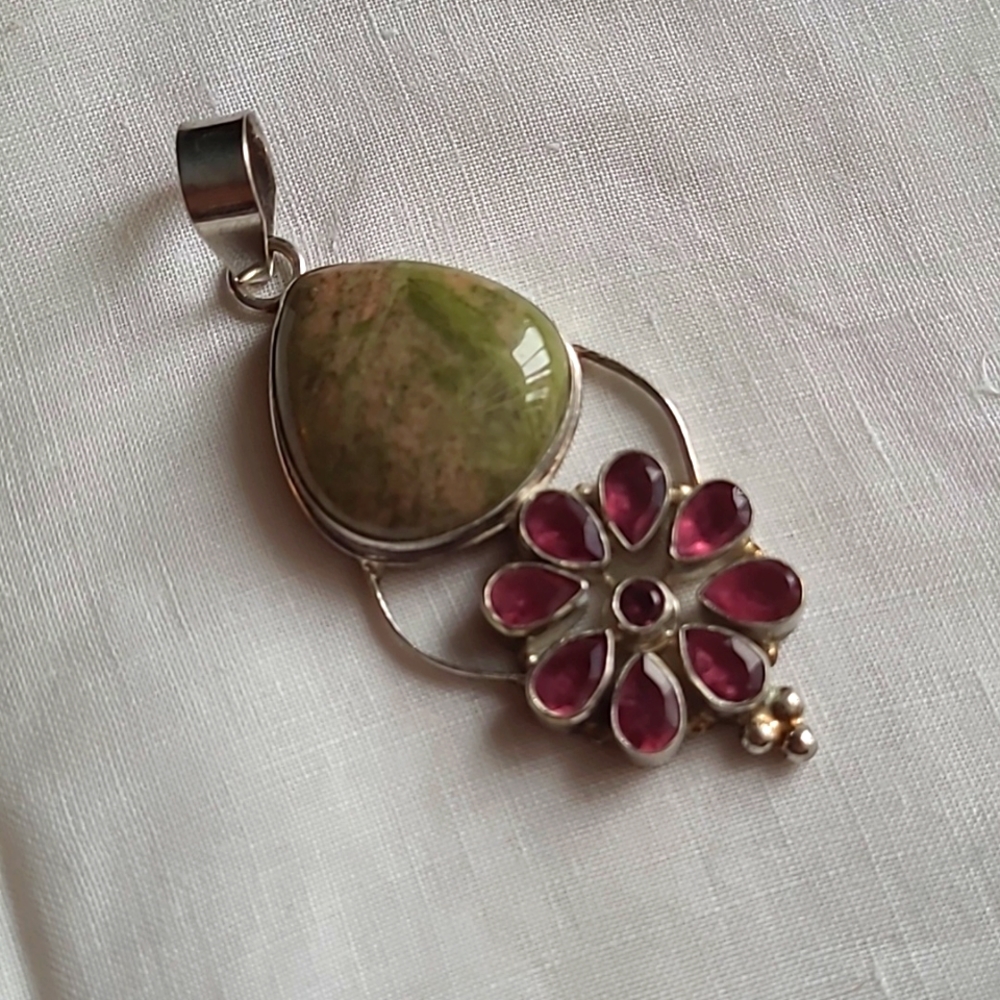 925 Silver Unakite & Pink Topaz Pendant